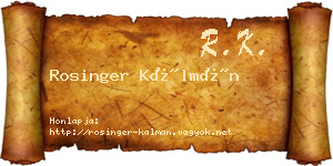 Rosinger Kálmán névjegykártya